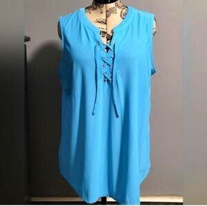 Sleeveless Lace-Up Blue Women's Blouse
